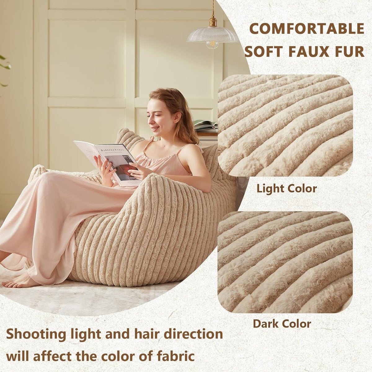Giant Bean Bag Chairs for Adults Teens, Large Bean Bag Sofa Chairs with Filling Comfy Fuzzy BeanBag