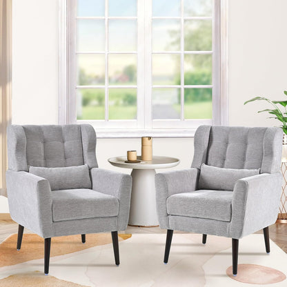 Accent Chair Set of 2, Upholstered Armchair with Pillow, Fabric Single Sofa Chair with Lounge Seat