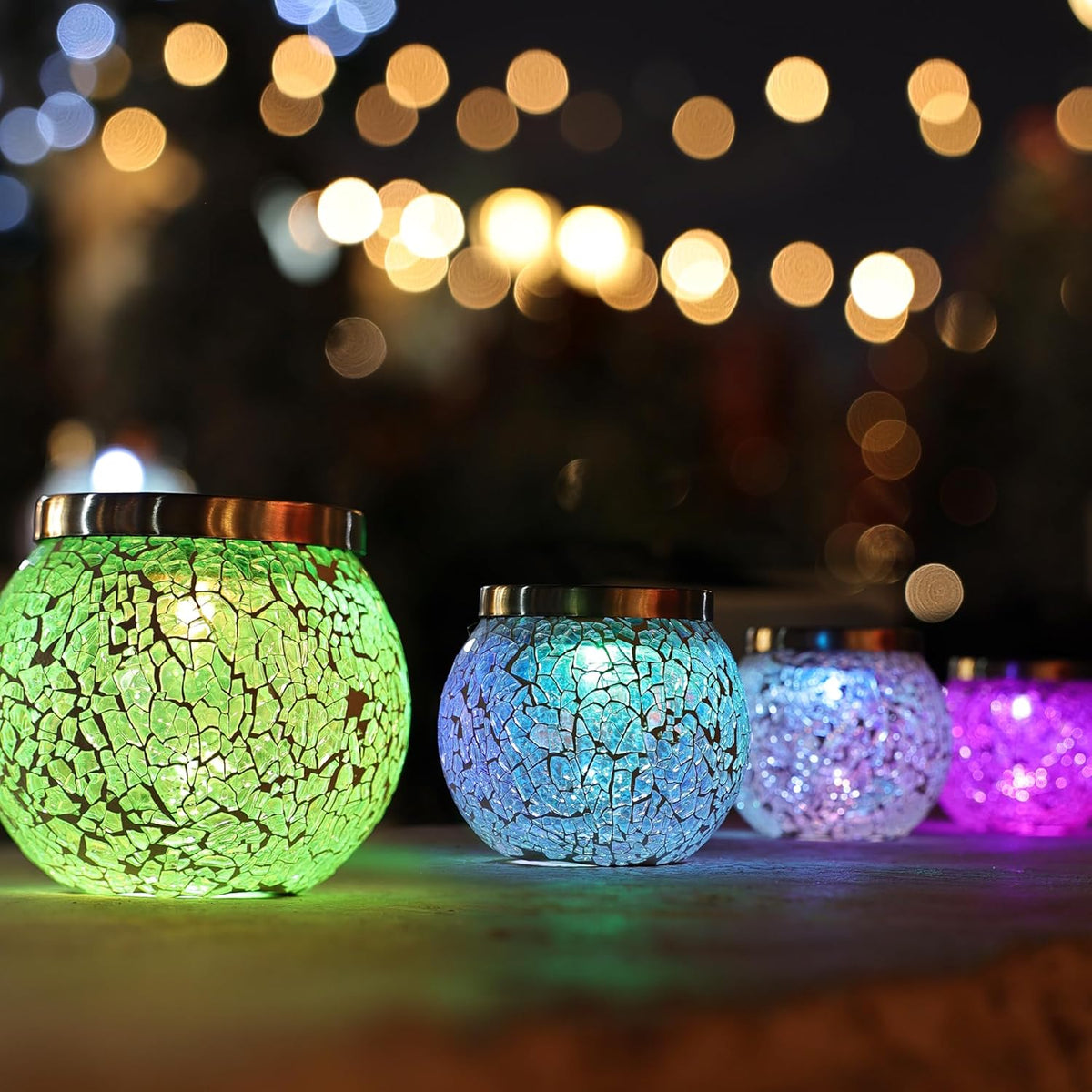 Cooo 6 Pack Heavy Solar Mosaic Crackle Glass Lights with Dual Solar Panels, Color-Changing RGB