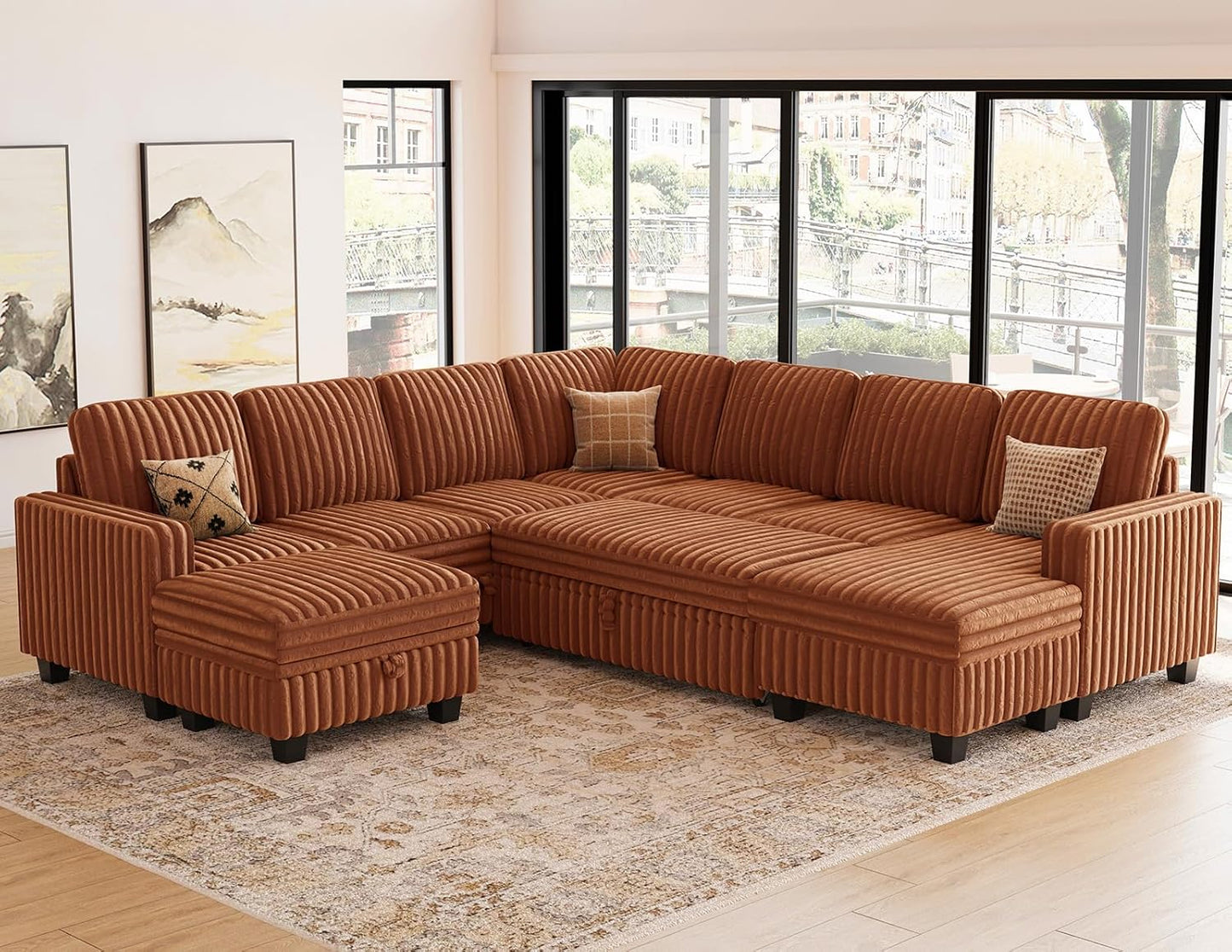 Belffin Oversized Sofa Bed Modular Sectional Sleeper Sofa with Pull Out Bed L Shaped Couch with
