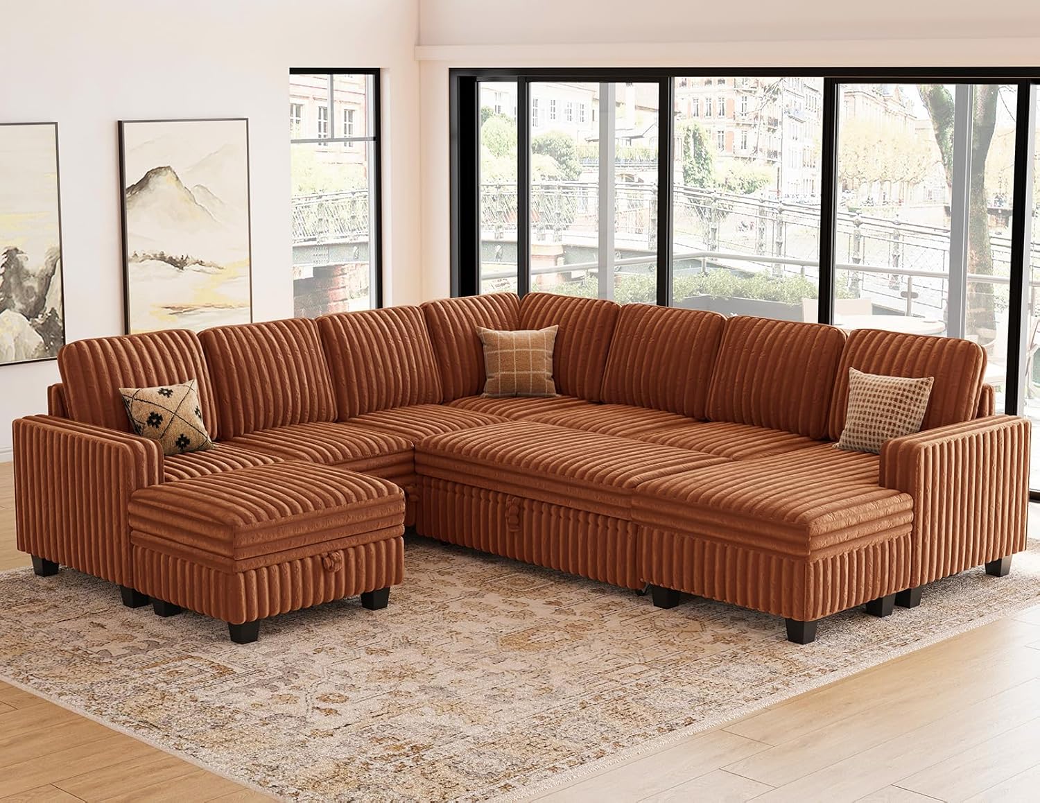 Belffin Oversized Sofa Bed Modular Sectional Sleeper Sofa with Pull Out Bed L Shaped Couch with