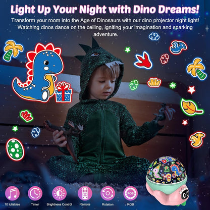 Dinosaur Night Light Projector for Kids Pink Dino Toys for Boys, Star Night Lights with Music and