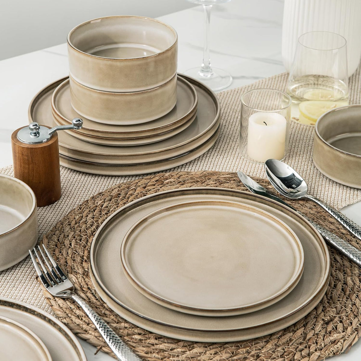 AmorArc Ceramic Dinnerware Sets, Handmade Reactive Glaze Stoneware Plates and Bowls Sets,Highly