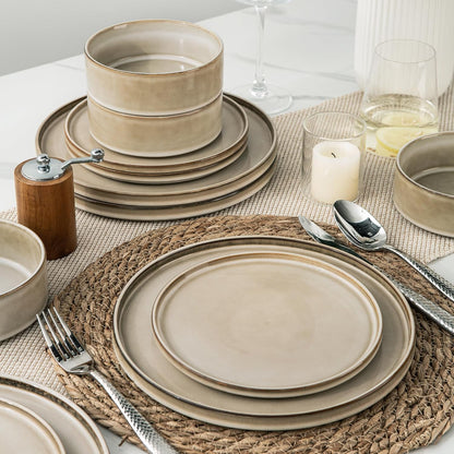 AmorArc Ceramic Dinnerware Sets, Handmade Reactive Glaze Stoneware Plates and Bowls Sets,Highly