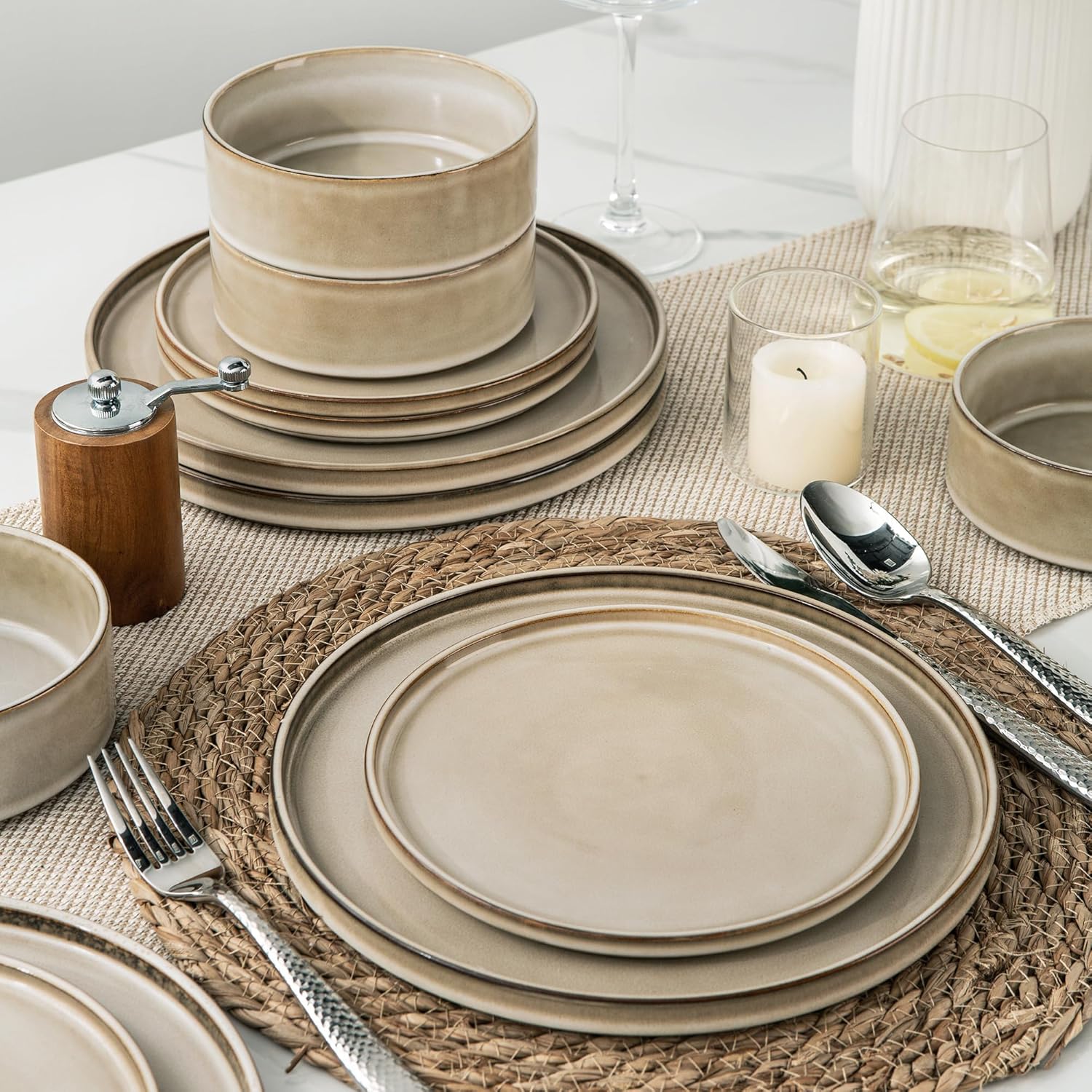 AmorArc Ceramic Dinnerware Sets, Handmade Reactive Glaze Stoneware Plates and Bowls Sets,Highly