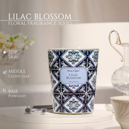 HomeLights Lilac Blossom Scented Candles | 34oz Soy Candles Bohemian Natural Textures 3-Wick Large