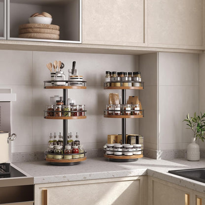 HOOBRO 3-Tier Lazy Susan Organizer, Rotating Spice Rack, Turntable Spice Rack, Vertical Storage
