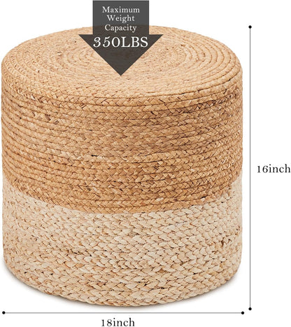Wimarsbon 18'' Pouf Ottoman, Natural Braided Poof, Round Poufs, Rustic Handweave Lounge Pouffe