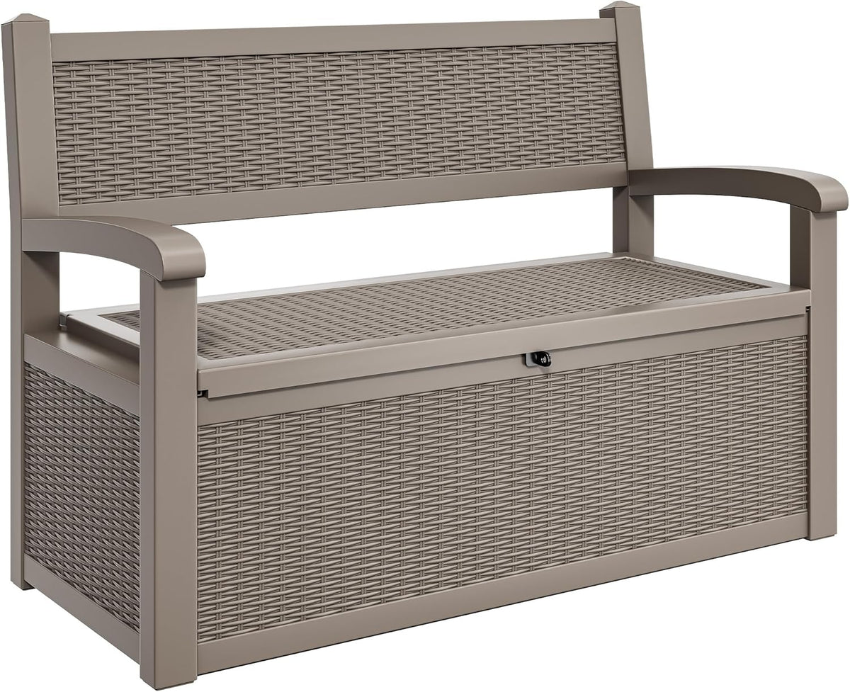 YITAHOME 70 Gallon Storage Bench Deck Box, Lockable Patio Bench, Waterproof Outdoor Pool Deck