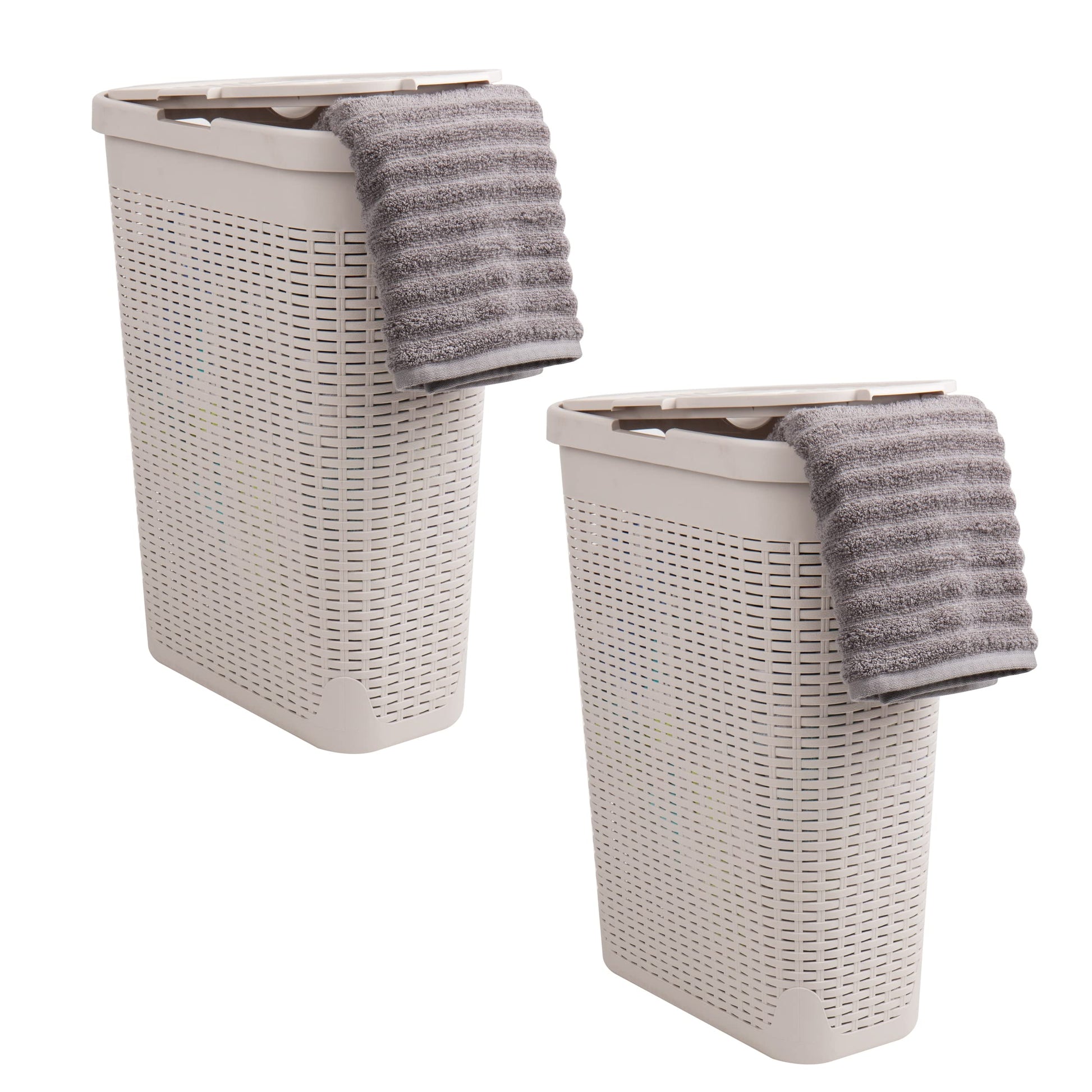Mind Reader 40L Slim Laundry Hamper with Lid, Narrow Clothes Baskets, Set of 2, Ivory