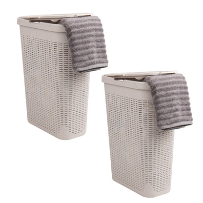 Mind Reader 40L Slim Laundry Hamper with Lid, Narrow Clothes Baskets, Set of 2, Ivory