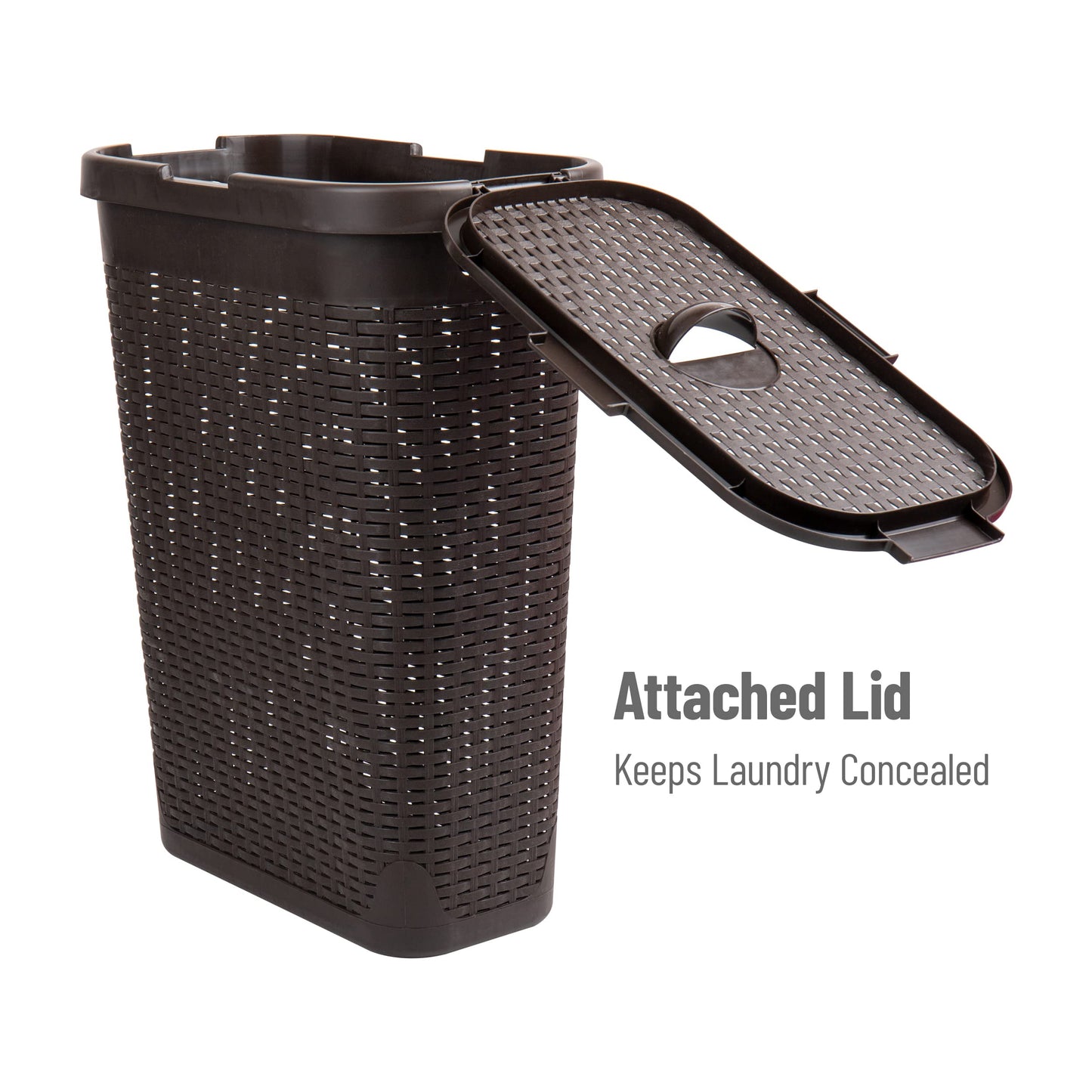 Mind Reader Slim Laundry Hamper with Lid, 40L Clothes Basket, Narrow Tapered Design with Ventilated