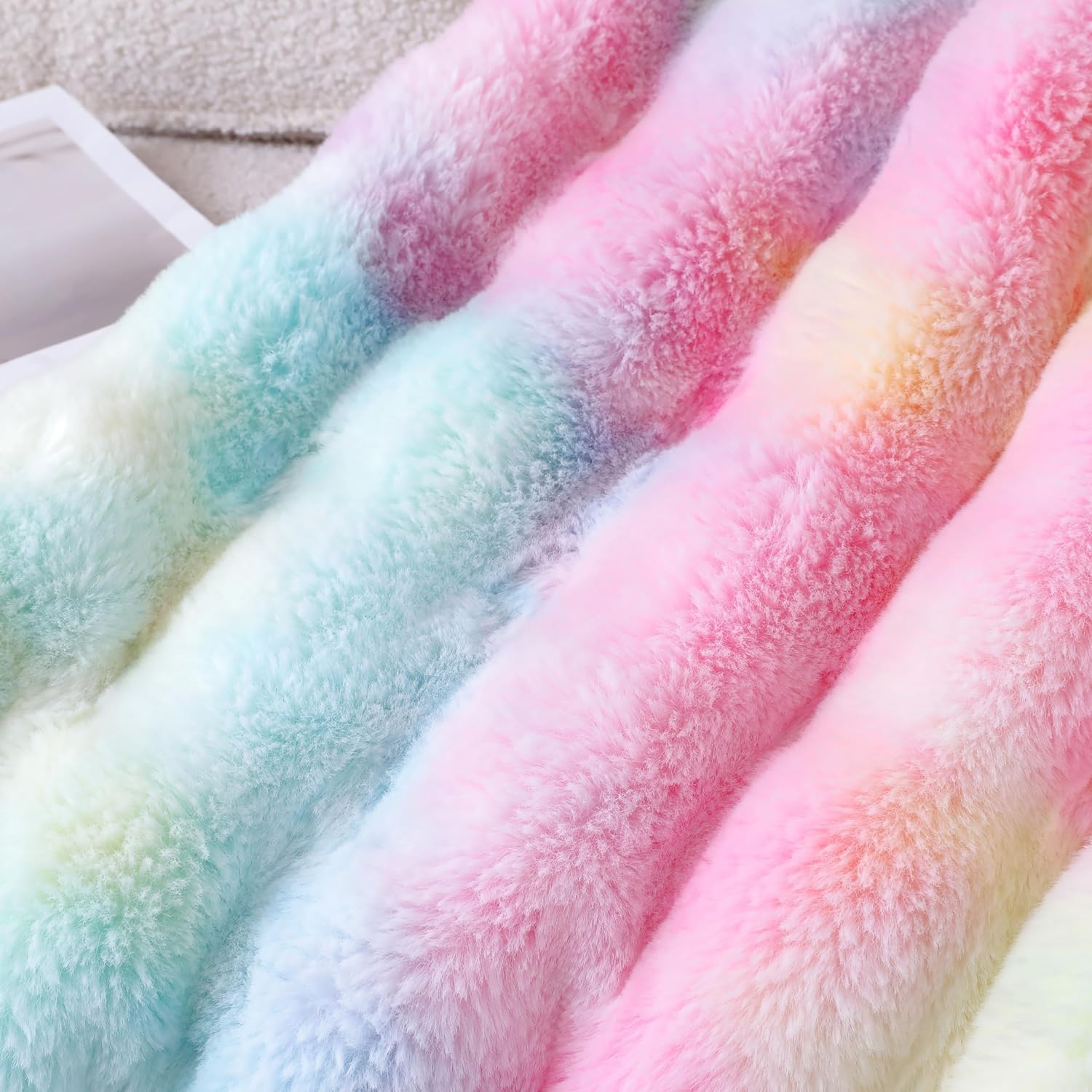 UKELER Colorful Plush Furry Throw Blanket 50''x60'', Super Soft Cozy Warm Blanket for Bed, Couch
