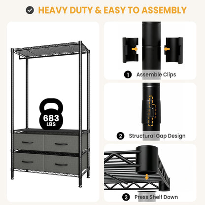 Garvee Freestanding Clothes Rack with Drawers and Adjustable Shelves