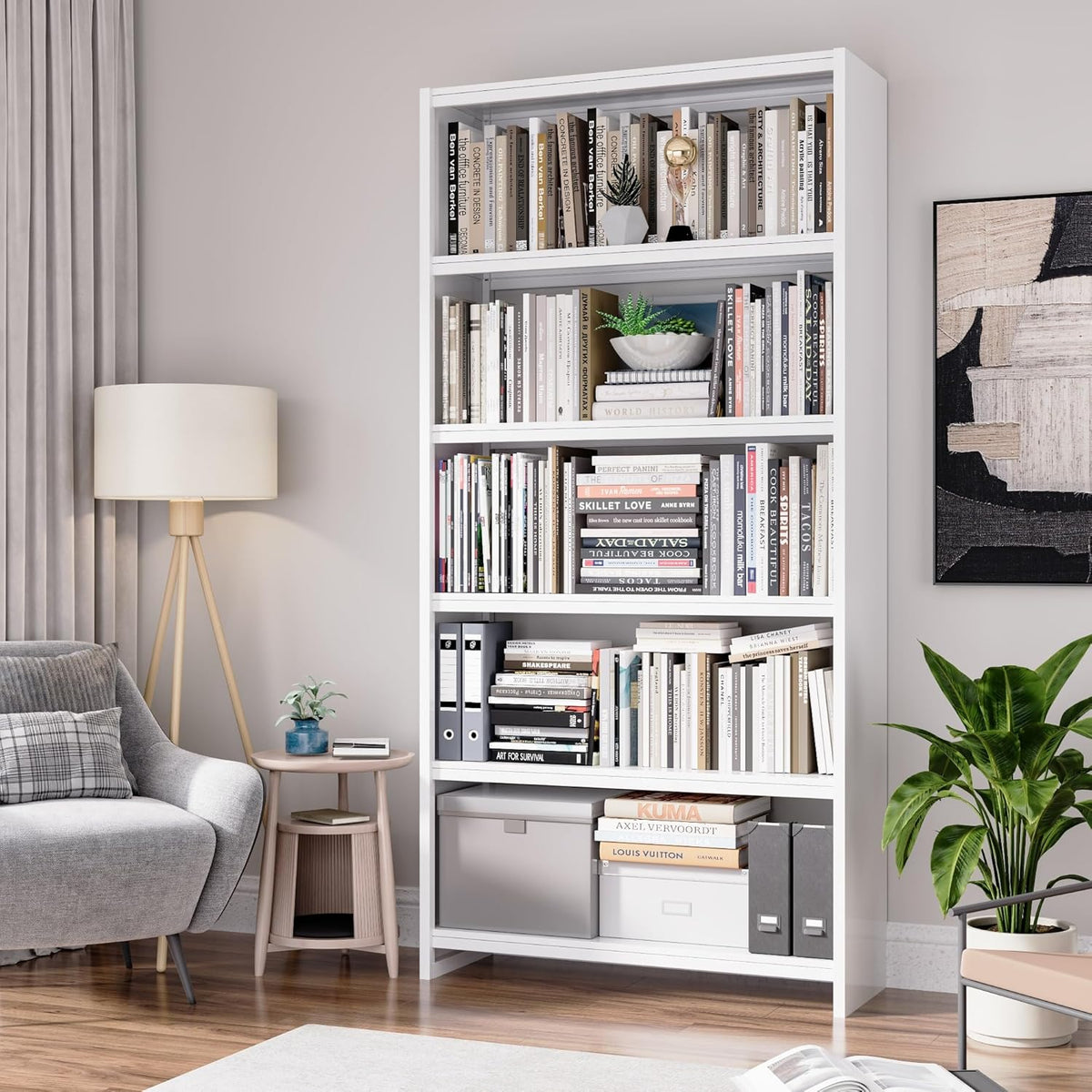 69" Tall Bookcase, 5-Tier Wide Bookshelf, Library Book Case with Display Shelf, Lightweight Metal