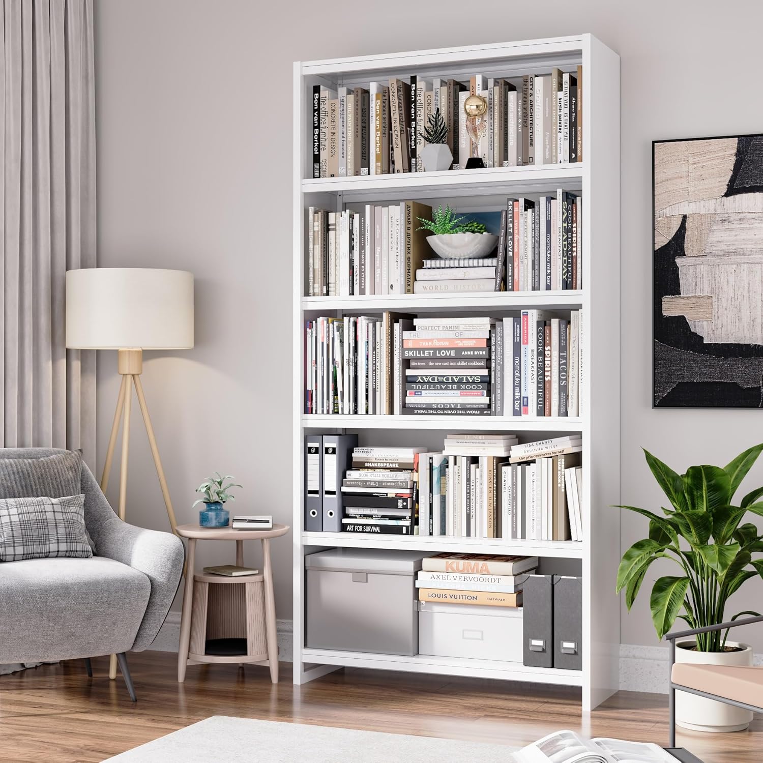 69" Tall Bookcase, 5-Tier Wide Bookshelf, Library Book Case with Display Shelf, Lightweight Metal