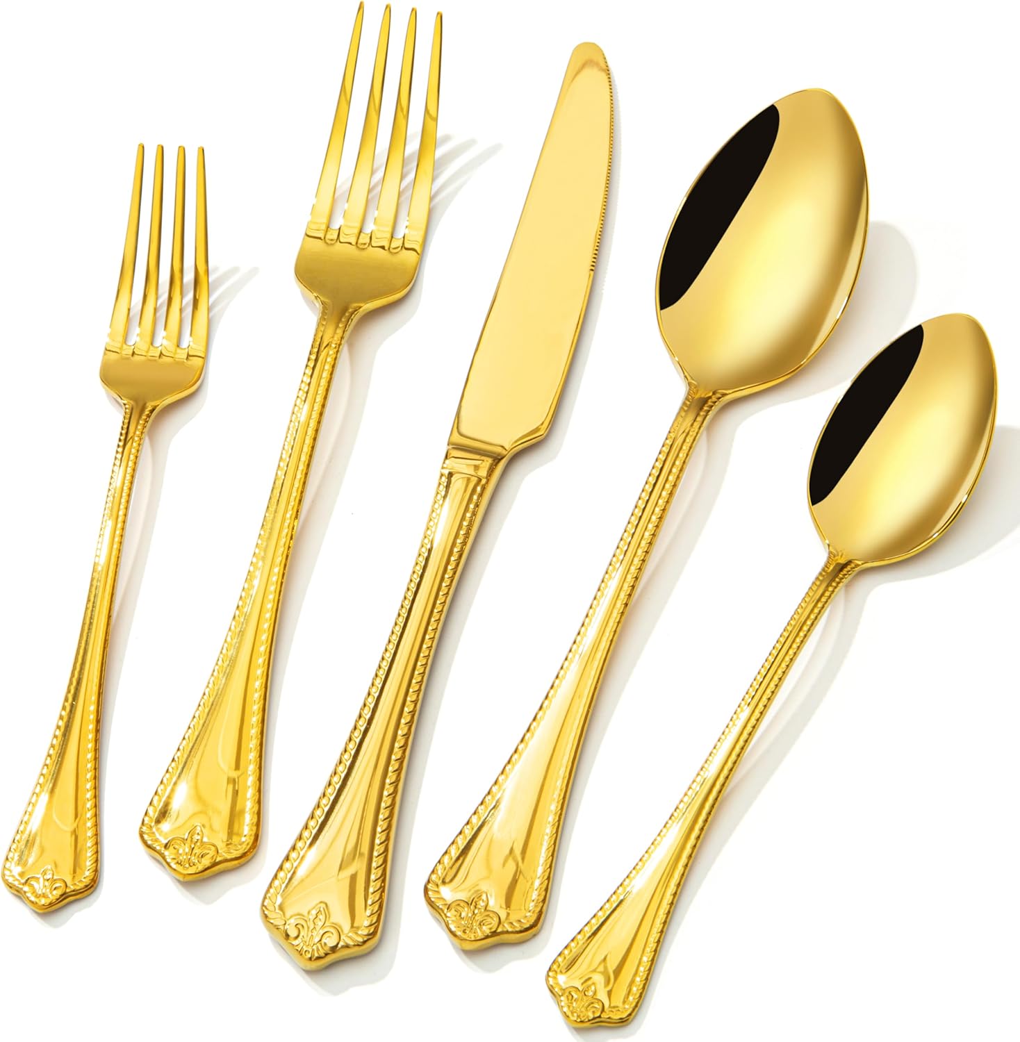 KINGSTONE Gold Silverware Set, 40-piece 18/10 Stainless Steel Flatware Set Cutlery Set for 8, for