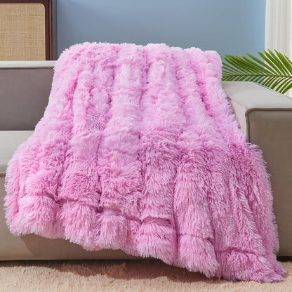GONAAP Fuzzy Faux Fur Throw Blanket Light Pink Super Soft Cozy Plush Fuzzy Shaggy Blanket for Couch