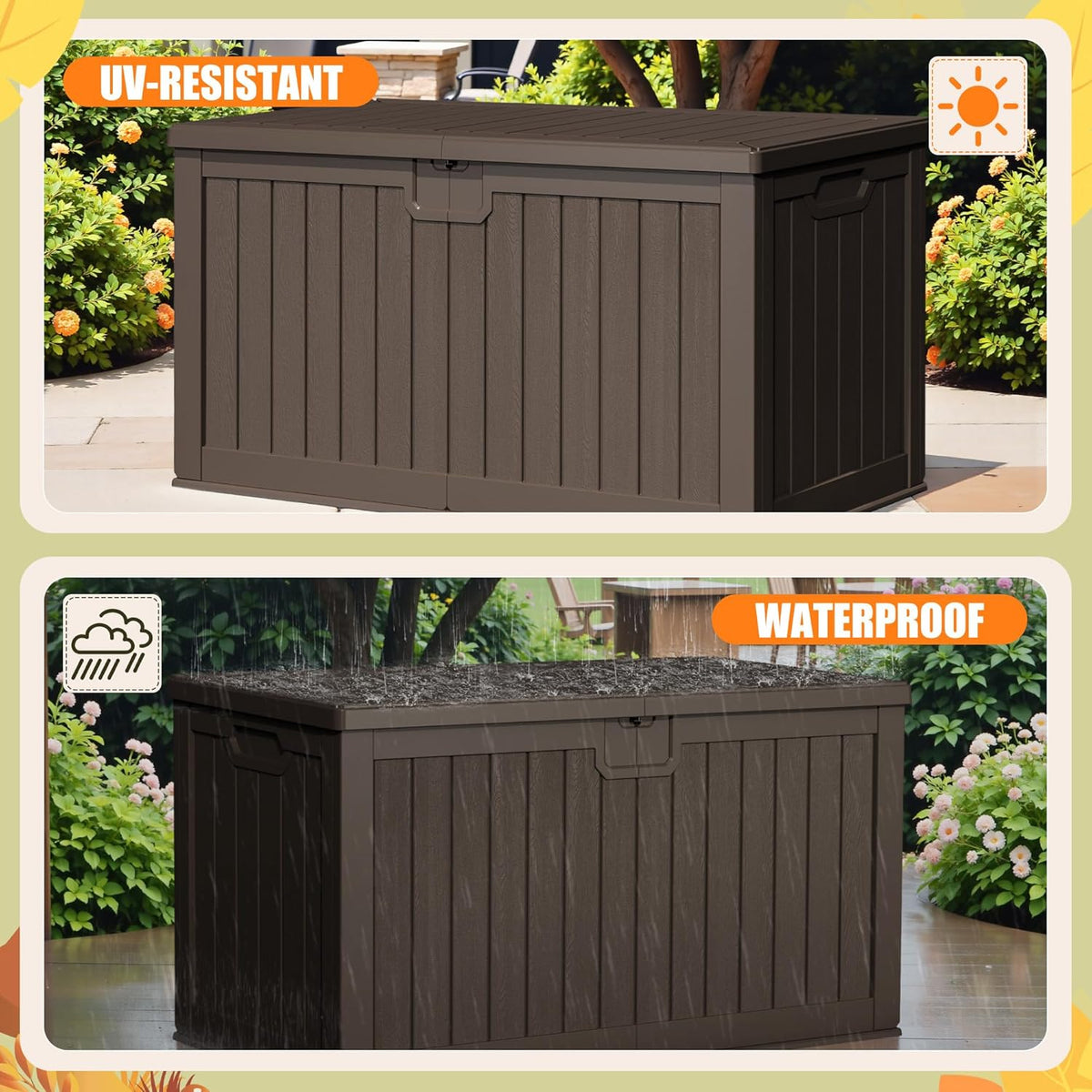 Devoko 240 Gallon Double-Wall Deck Box with Divider, Side Handles, Resin Outdoor Large Storage Box