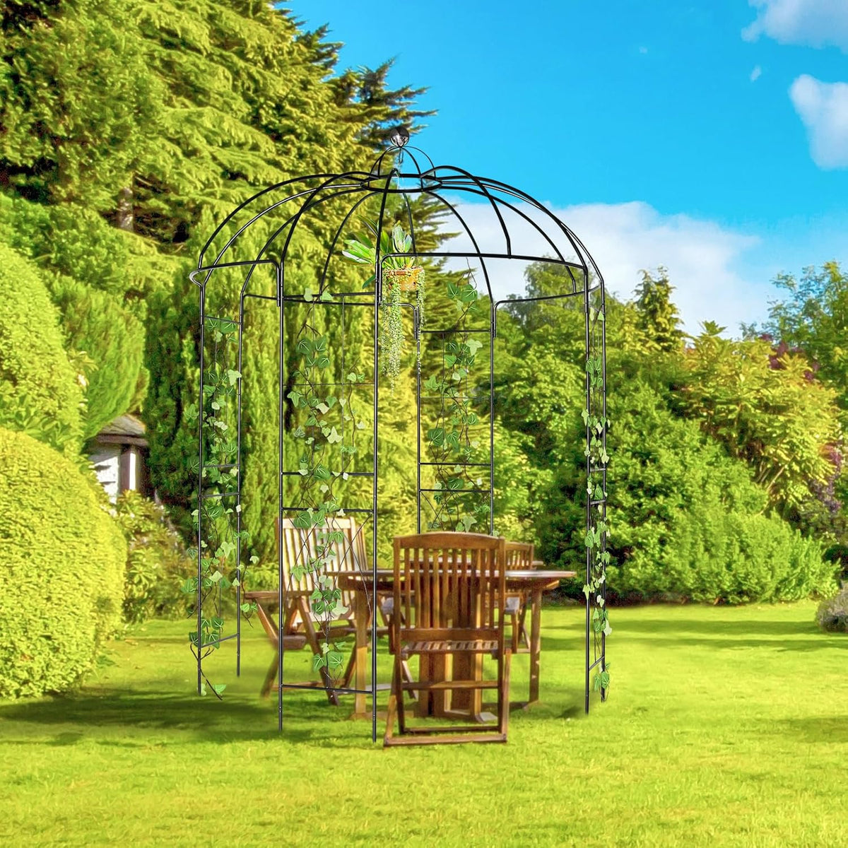 Outvita Garden Arch Arbor, Heavy Duty Metal Pergola Pavilion Trellis Birdcage Gazebo French Style