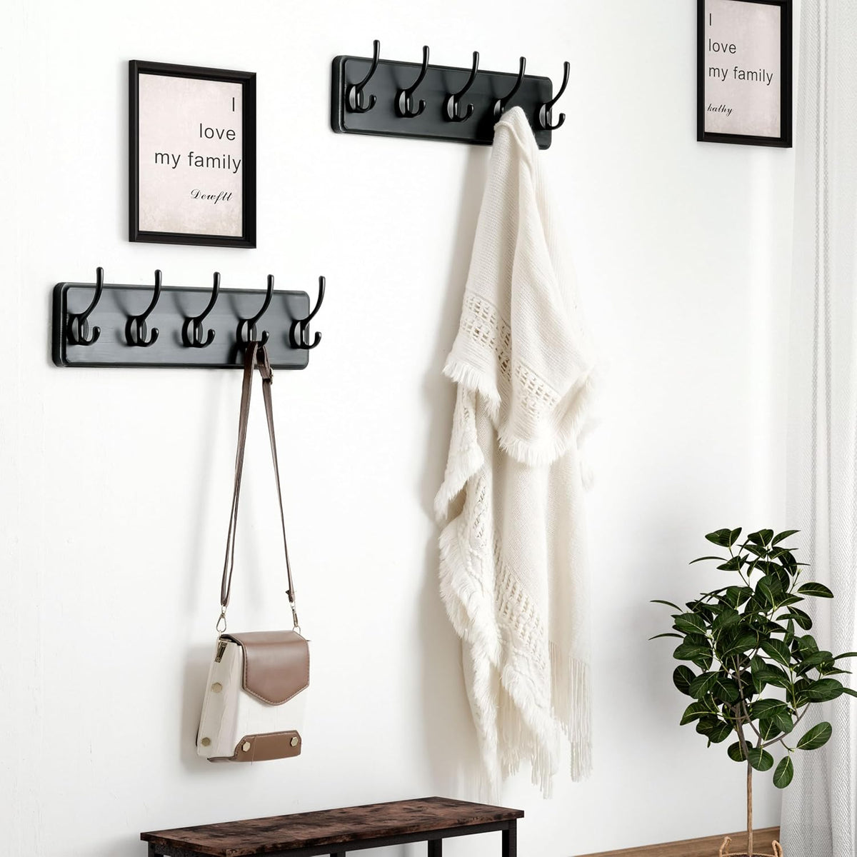 Dseap Coat Rack Wall Mount: Modern, Patented, Heavy-Duty, 17.4" Long 5-Double-Hooks Wooden Hanger