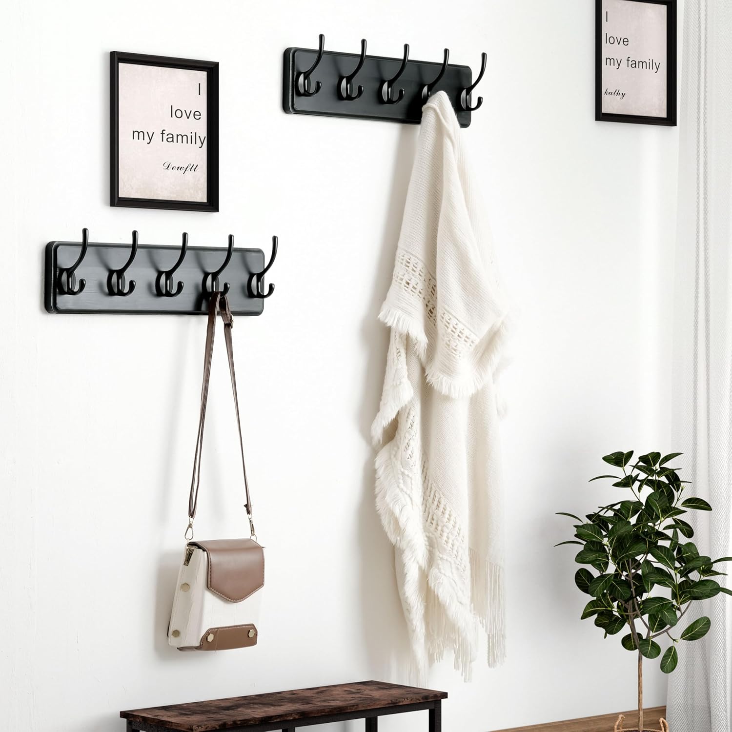 Dseap Coat Rack Wall Mount: Modern, Patented, Heavy-Duty, 17.4" Long 5-Double-Hooks Wooden Hanger
