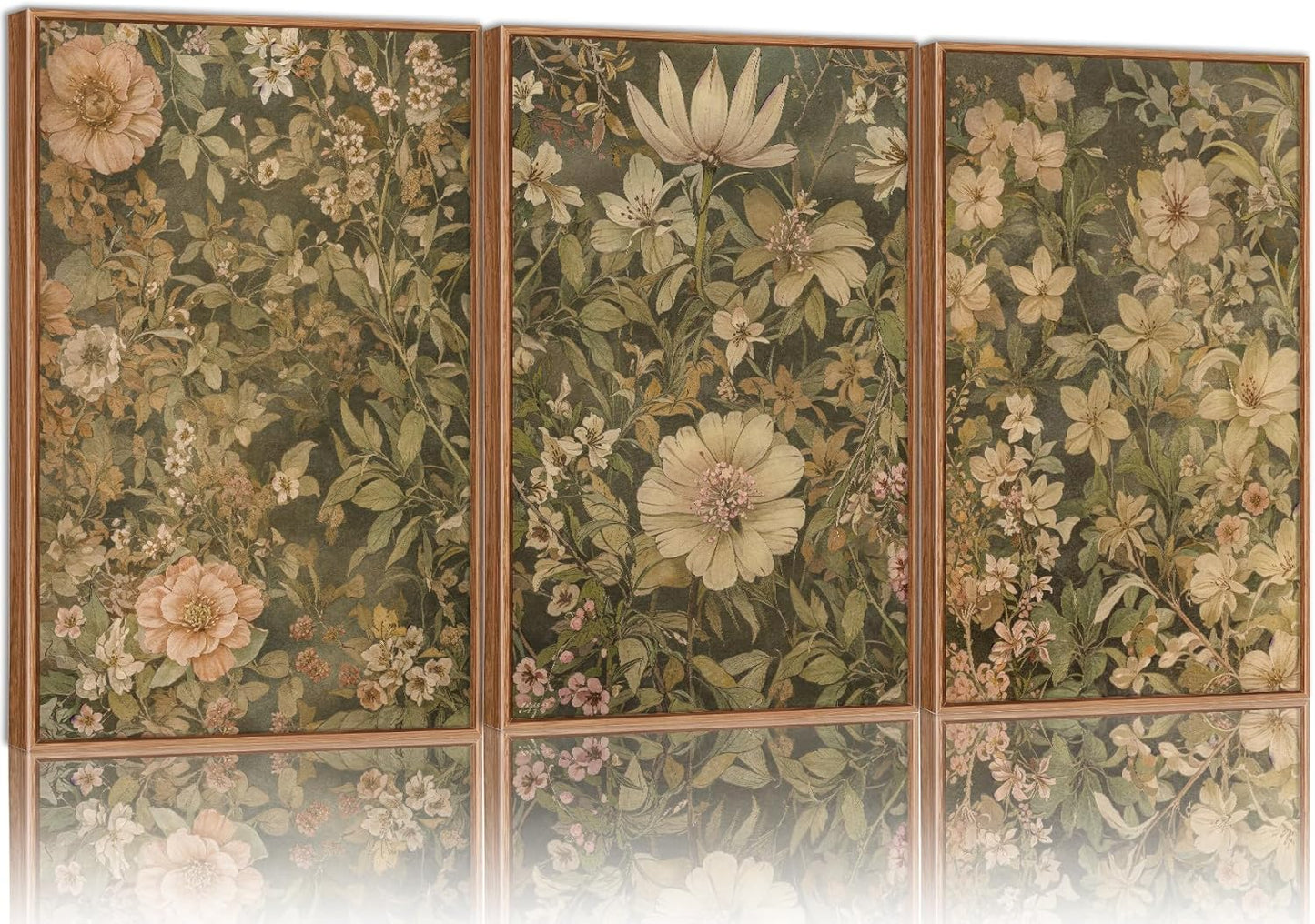 SIGNINART Vintage Floral Framed Canvas Wall Art Set of 3, Mid Century Modern Wildflower Wall Decor