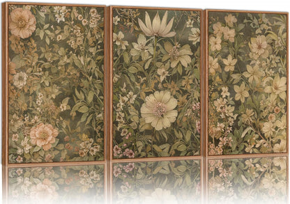 SIGNINART Vintage Floral Framed Canvas Wall Art Set of 3, Mid Century Modern Flowers Wall Decor