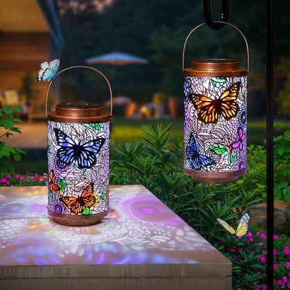 2Pack Solar Lanterns Outdoor Waterproof Colorful Butterfly Garden Gifts for Women, Multicolor Solar