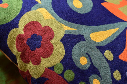 Blue Floral Pillow Cover | Navy Flower Throw Pillow | Outdoor Suzani Cushions | Hand Embroidered