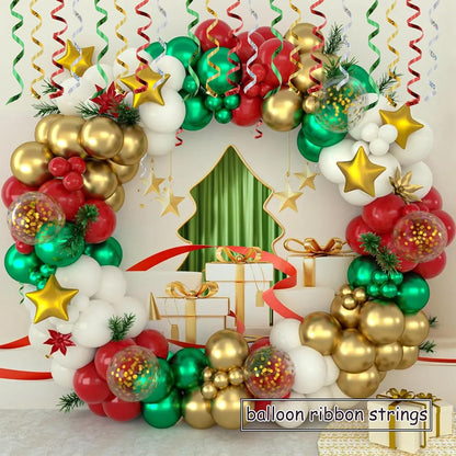BEISHIDA 4 Pack Christmas Curling Ribbons Red Green Gold Silver Balloon String Ribbons for Gift