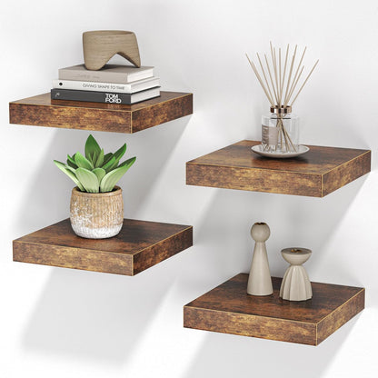 Square Floating Shelves for Wall, 8"W x 8"D x 1.2"H, Small Wooden Wall Mounted Display Shelves with