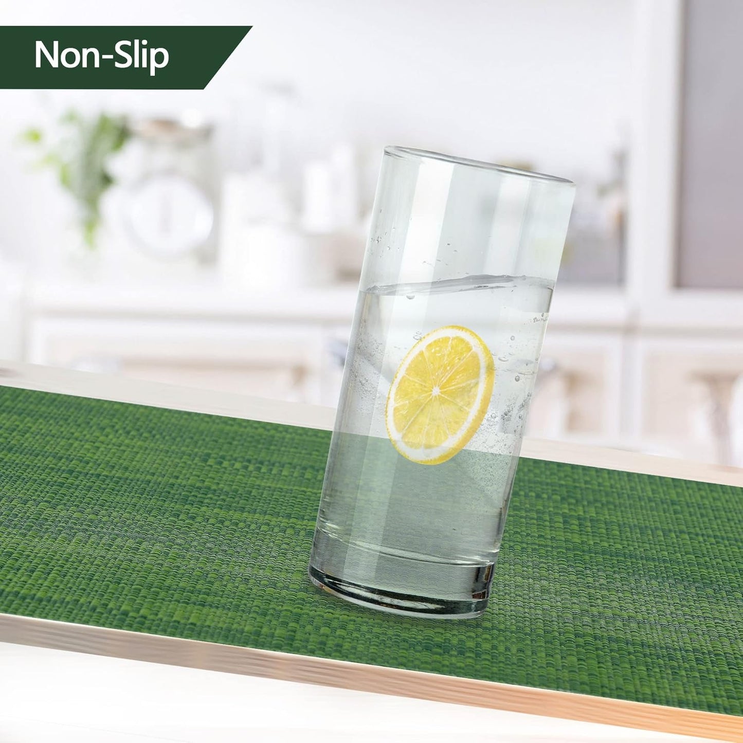 Green Placemats Set of 6 - Wipe Clean Vinyl Placemats - Washable Heat Resistant PVC Table Mats for