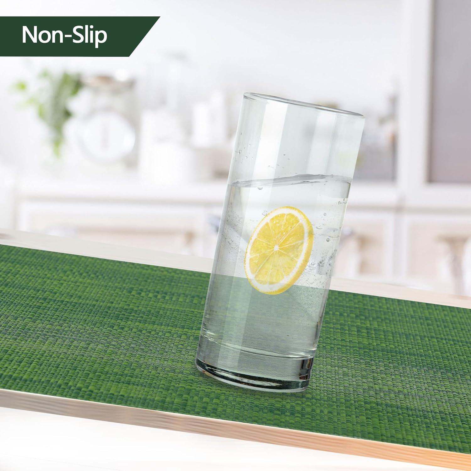 Green Placemats Set of 8 - Wipe Clean Vinyl Placemats - Washable Heat Resistant PVC Placemats for