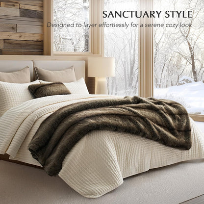 Luxury Faux Fur Throw Blanket, Soft Fluffy Faux Mink Blankets for Bed, Couch, Sofa, Thick Cozy