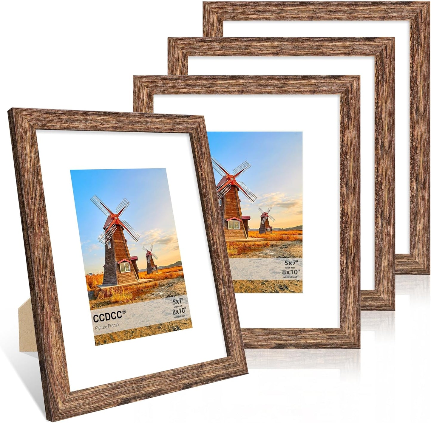 8x10 Picture Frame Set of 4, 8 x 10 Wood Photo Frames with Mat for 5x7, Natural Wooden Frame with