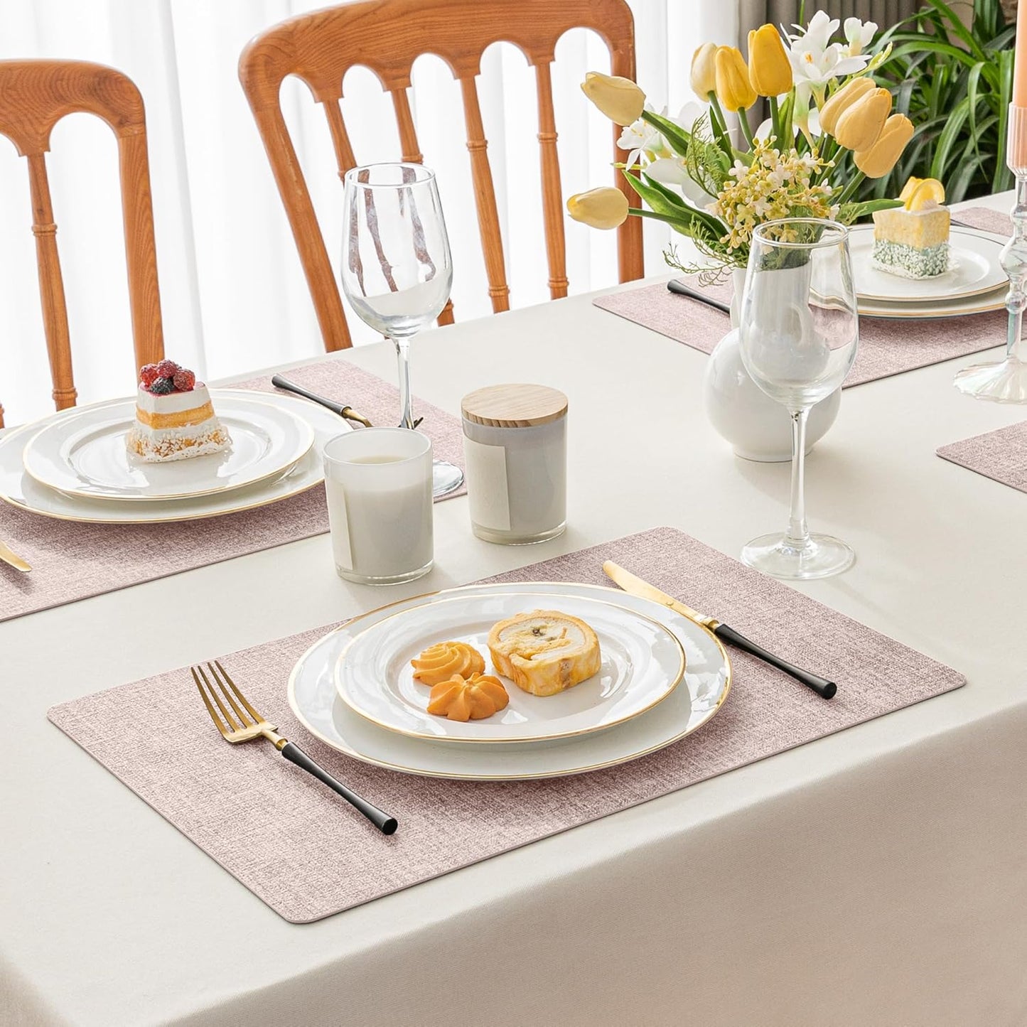 Romanstile Vinyl Placemats Set of 6-12 X 18 Inch - Heat Resistant Place Mats 100% Waterproof