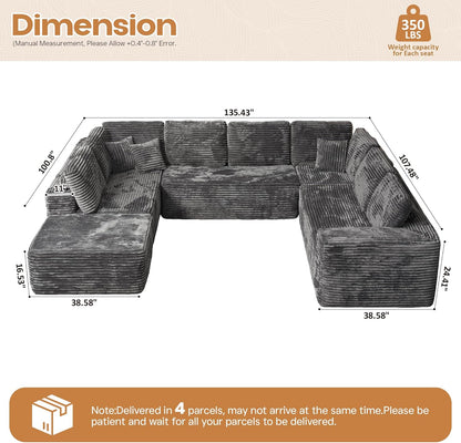 Cloud Sectional Couches for Living Room,U Shaped Modular Sofas No Assembly,135x100 Inches Plush