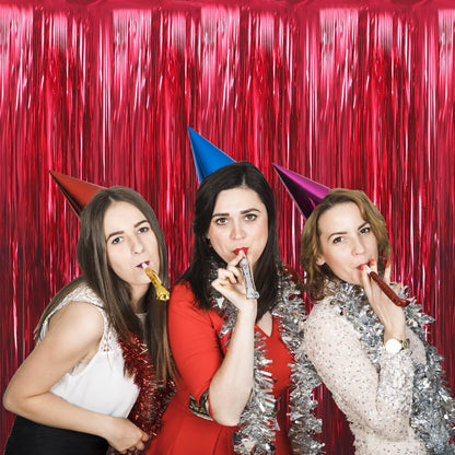 GOER 6.4 ft x 9.8 ft Metallic Tinsel Foil Fringe Curtains,Pack of 2 Party Streamer Backdrop for