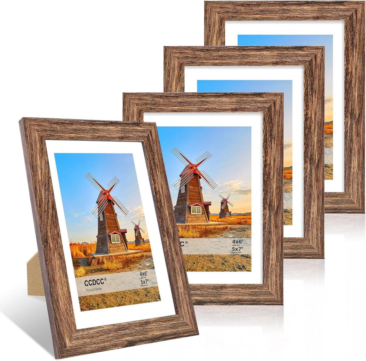 5x7 Picture Frame Set of 4, 5 x 7 Wood Photo Frames with Mat for 4x6, Natural Wooden Frame with