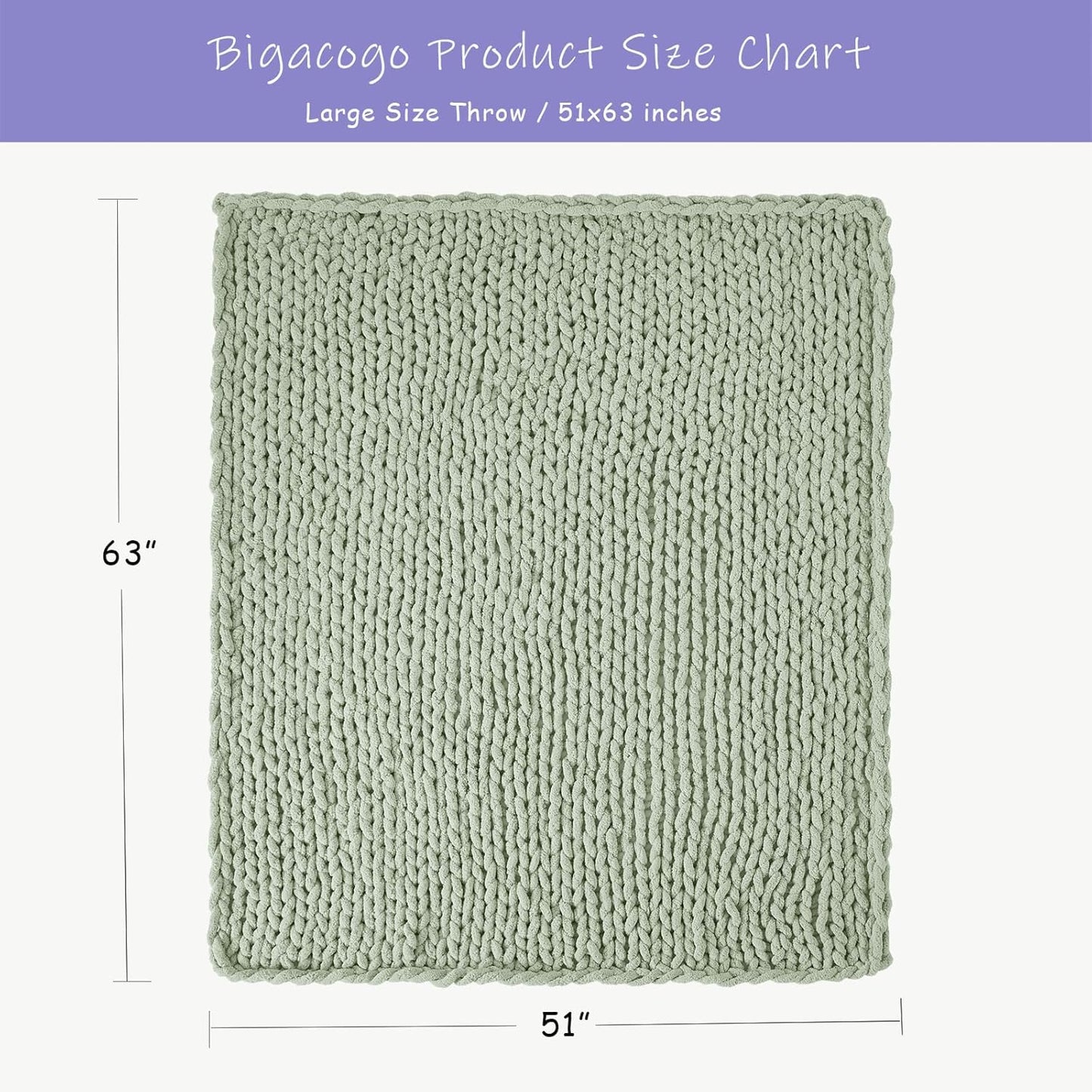 Bigacogo Chunky Knit Throw Blanket for Couch, 51x63 inches, 100% Hand Knitted with Thick Jumbo