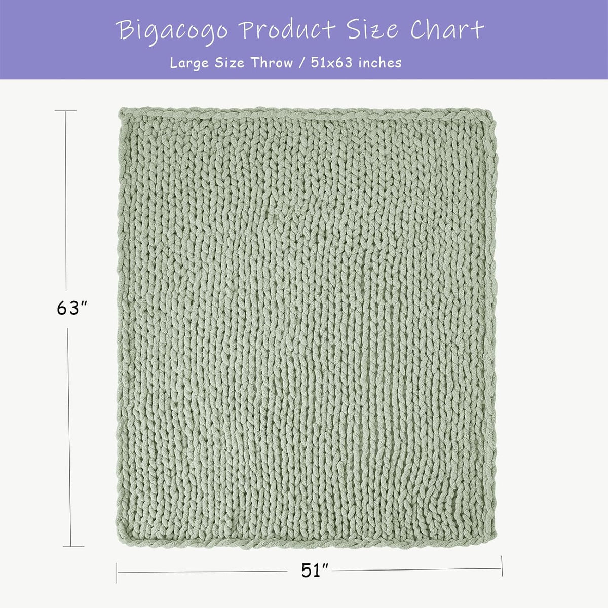 Bigacogo Chunky Knit Throw Blanket for Couch, 51x63 inches, 100% Hand Knitted with Thick Jumbo