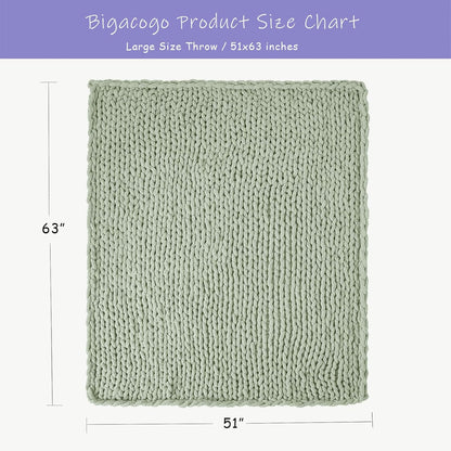 Bigacogo Chunky Knit Throw Blanket for Couch, 51x63 inches, 100% Hand Knitted with Thick Jumbo