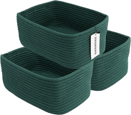 Small Woven Storage Baskets 12“X8”X5“ Decorative Rope Bins for Organizing Shelves, Closets, and