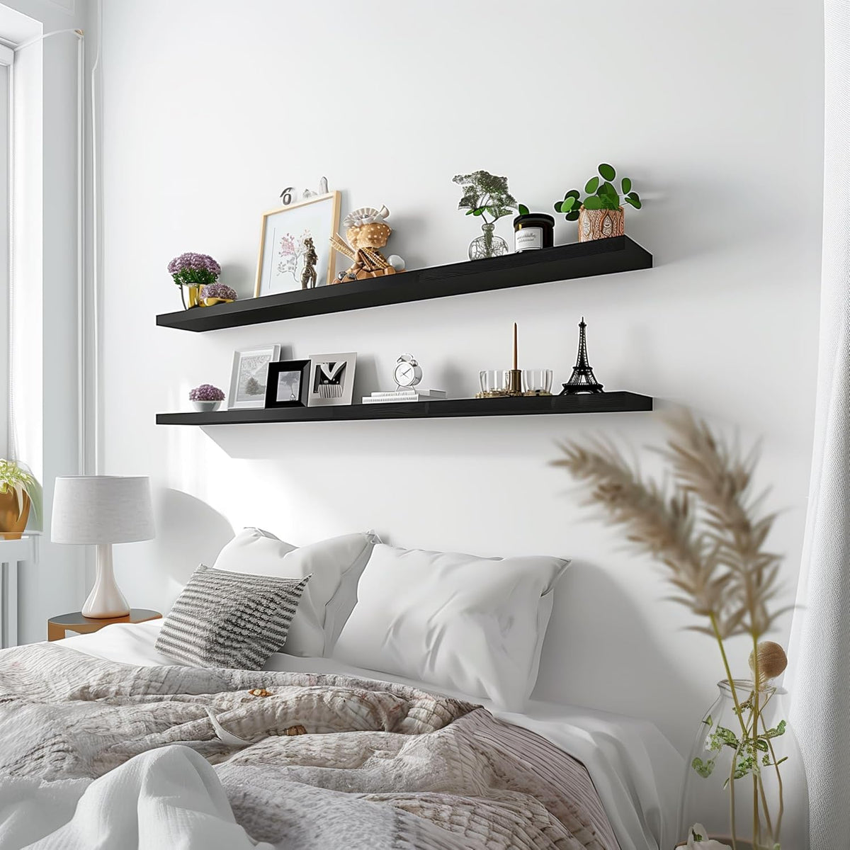 Wood Floating Shelves for Wall Decor, Rustic Wall Shelves for Bedroom Bathroom Kitchen Living Room
