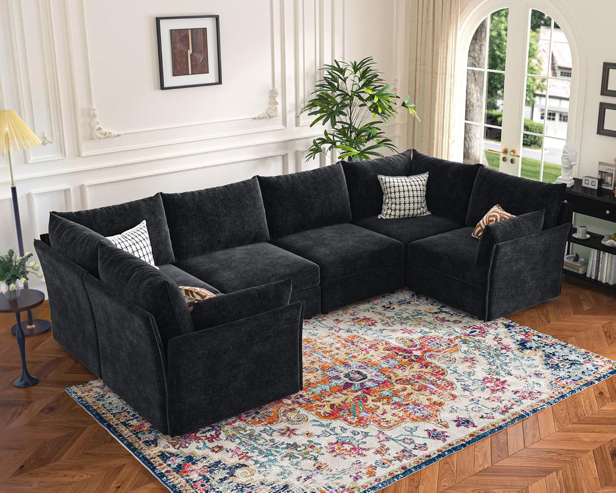 136.4" Oversized Modular Sectional Sofa, U Shaped Convertible Couch with Movable Ottoman, Large 7