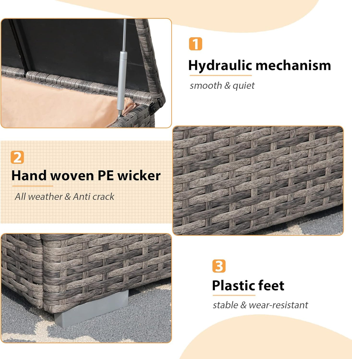 Super Patio Outdoor Patio Storage Box Waterproof, Wicker Storage Bin Deck Box for Cushions, Garden
