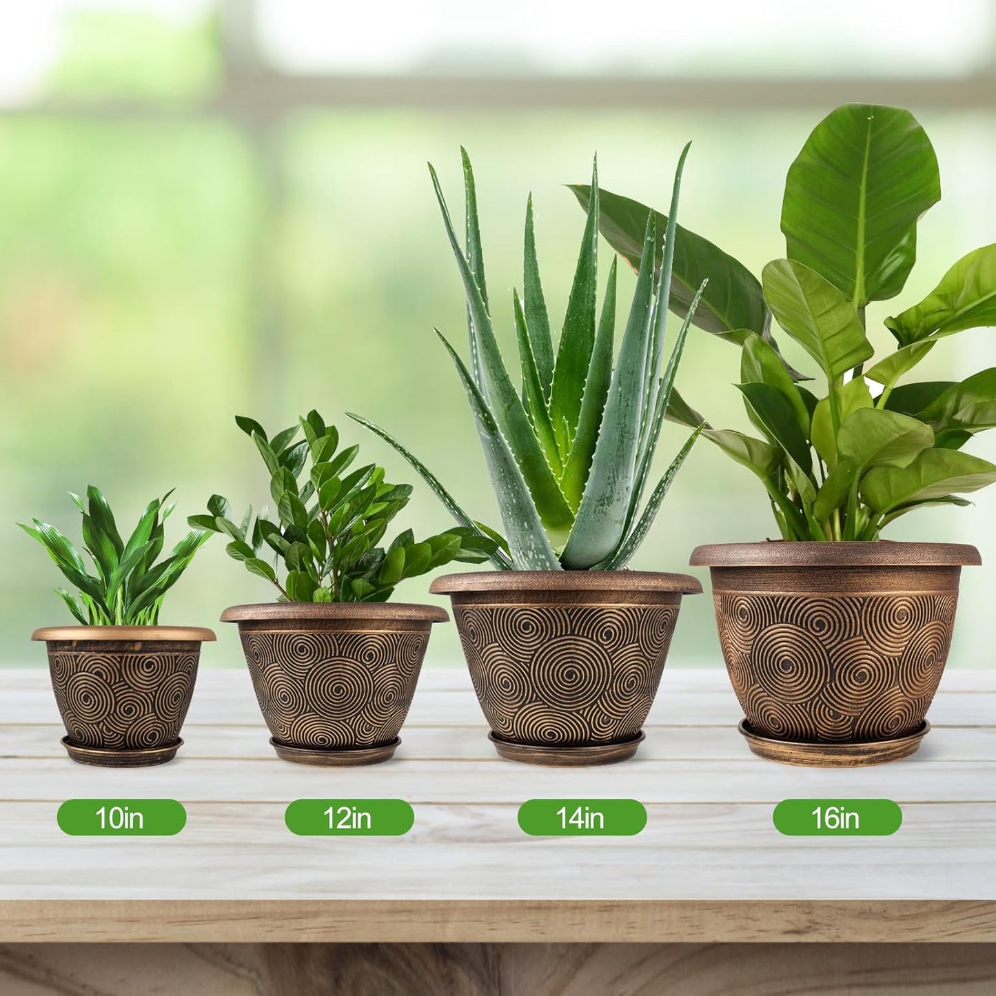 12 Inch Large Planter Pot for Plants Indoor Outdoor, 4 Pack Plastic Flower Pots with Drainage Hole