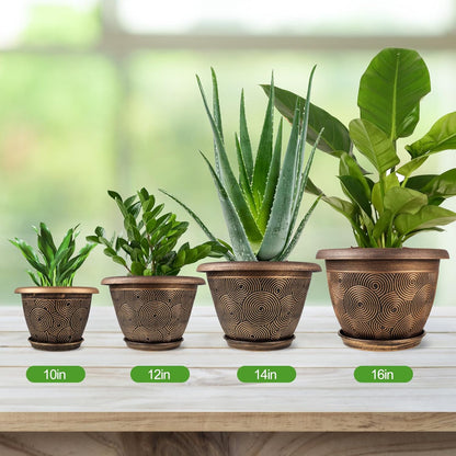 14 Inch Large Planter Pot for Plants Indoor Outdoor, 4 Pack Plastic Flower Pots with Drainage Hole