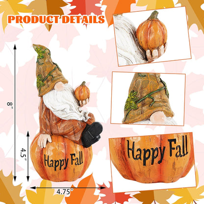 Topadorn Fall Garden Gnome Figurine Sitting on Pumpkin Statue Autumn Harvest Garden Gnomes Statue